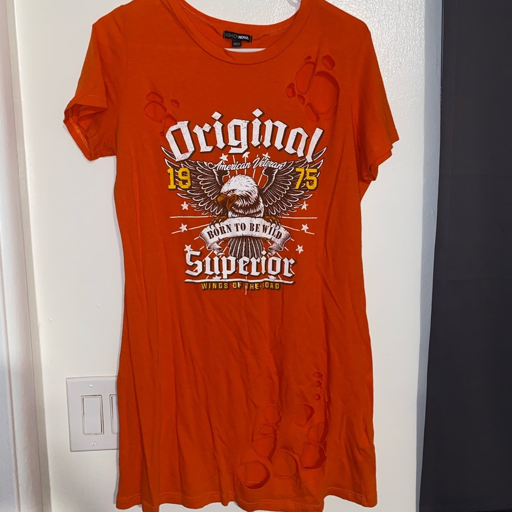 Wild Orange Ripped T Shirt Dress🏍🔥🧡🔥